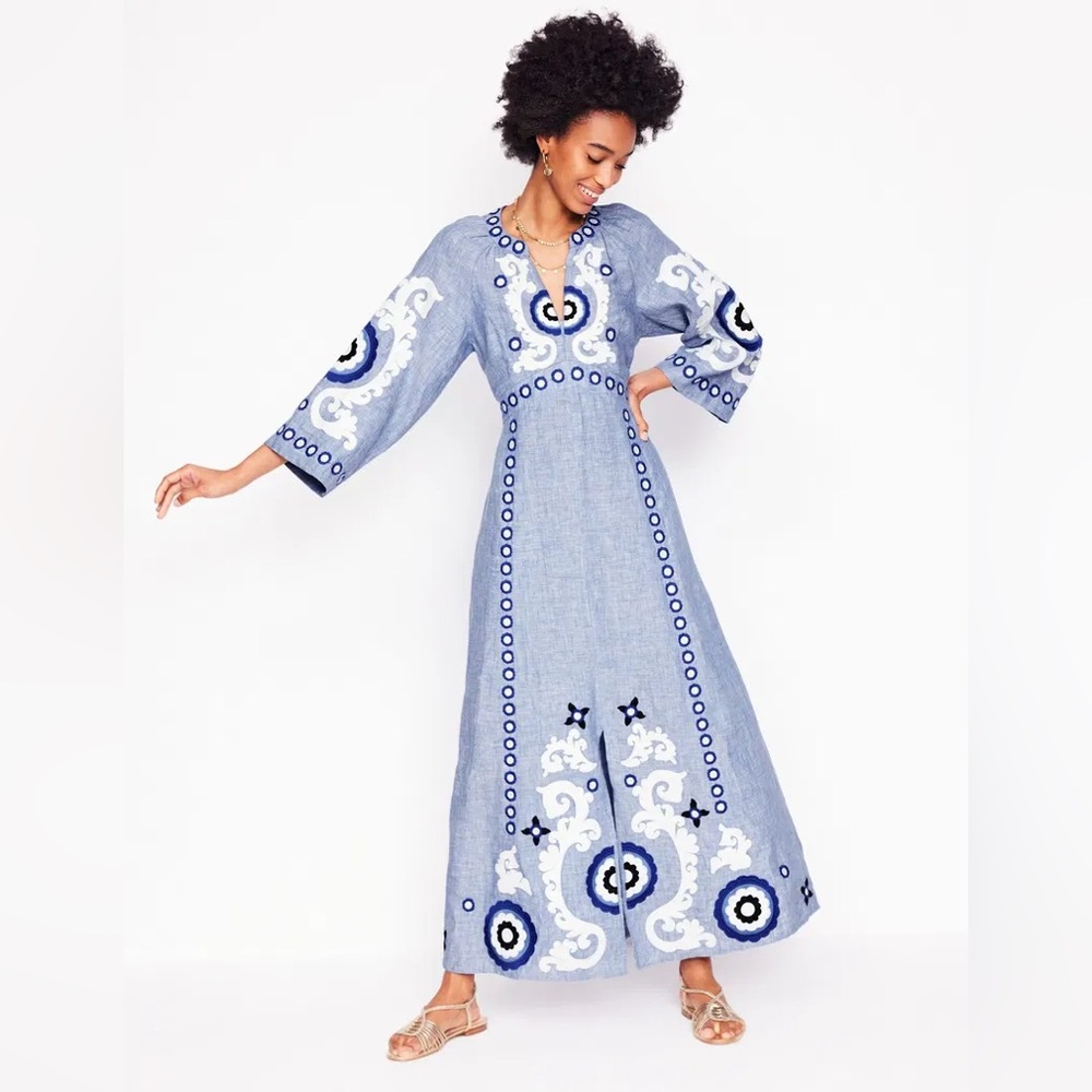 Boden Blue Embroidered Maxi Dress